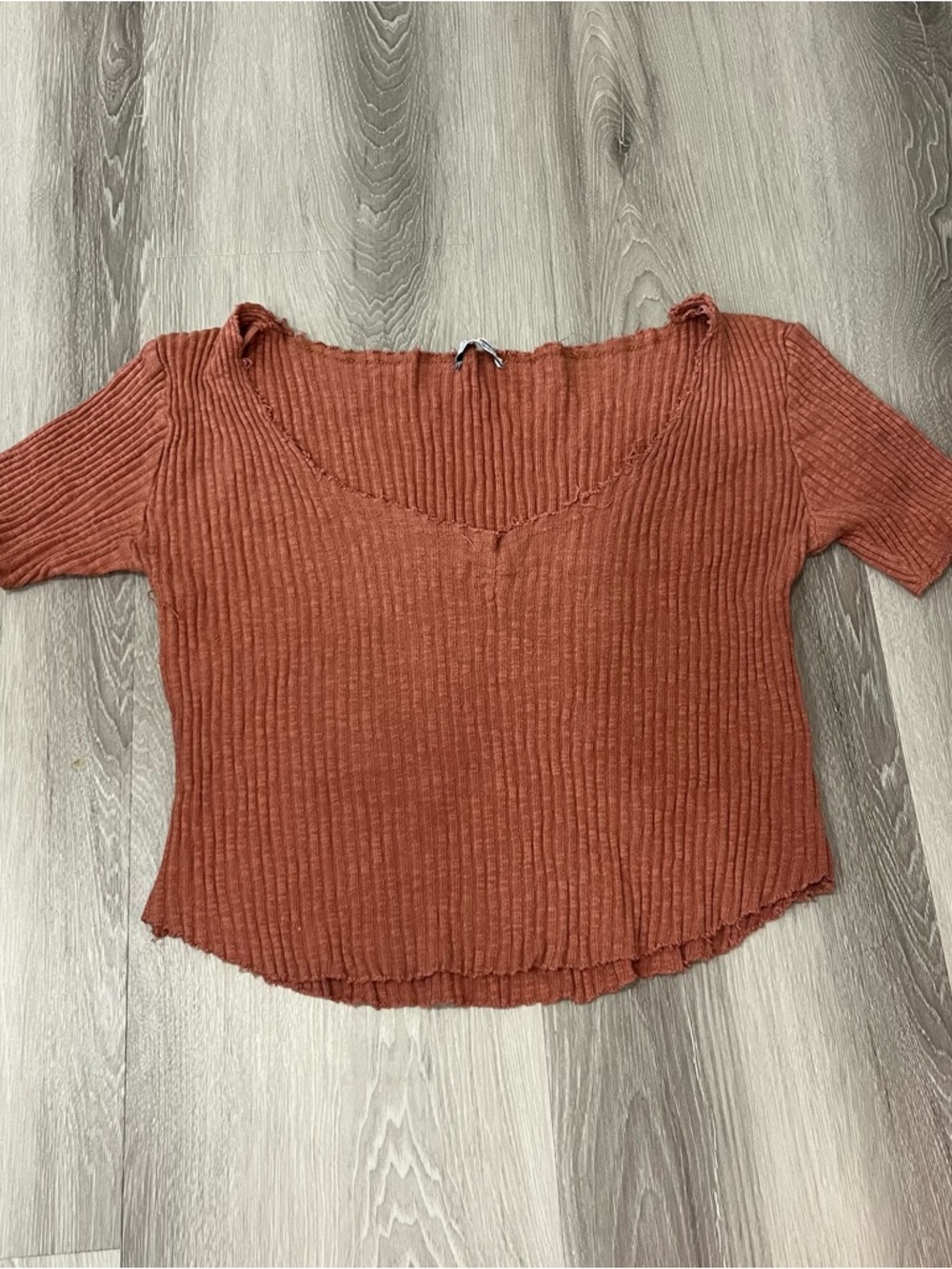 Zara Rust Ribbed Off The Shoulder Short Sleeve Top